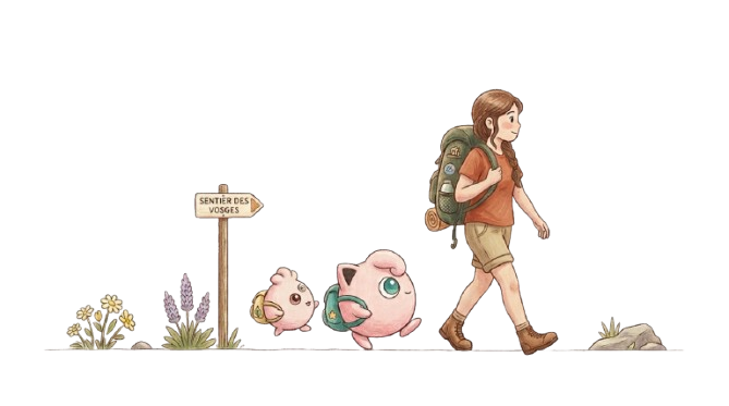 sentier avec une fille et un randoudou